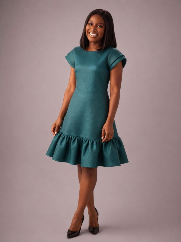 linen midi dress Jill Contrast Stitch SECRET CODE IN THE msf2168 Puff elbow Color:Maple